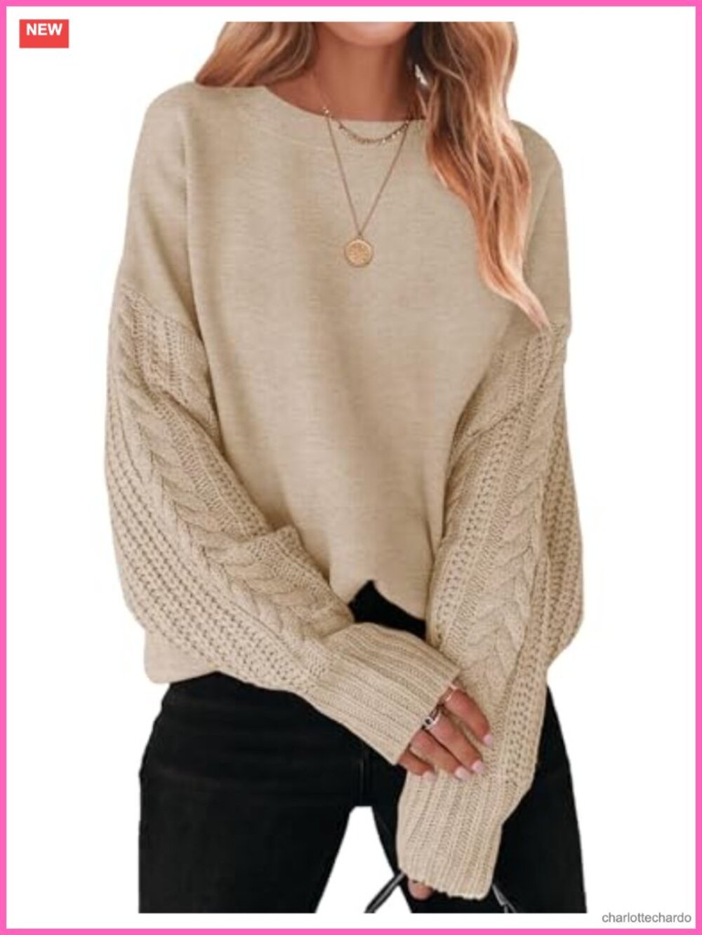 Women's Cable Knit Pullover Sweater Oversized Long Sleeve Chunky Knit Top